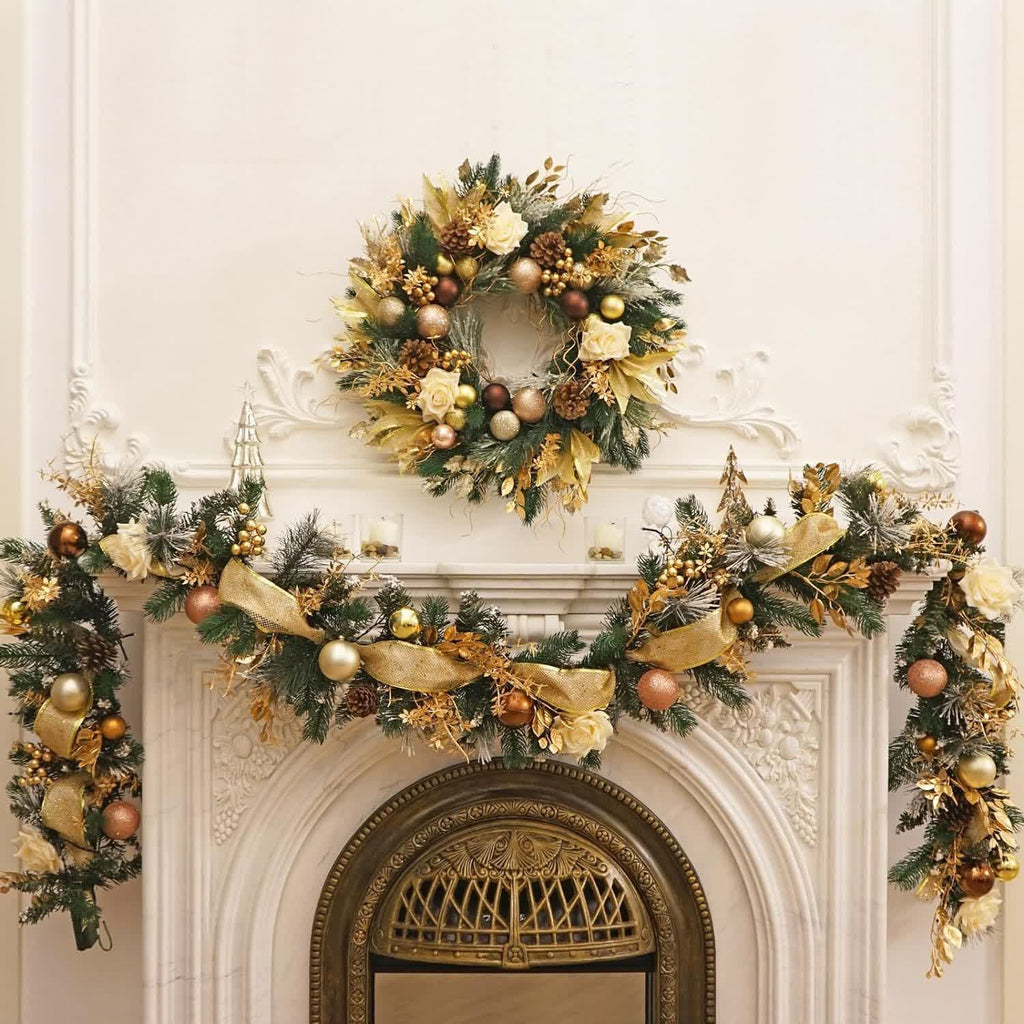 Christmas Garland for Mantle with Ornaments Roses and Pinecones - Image 4