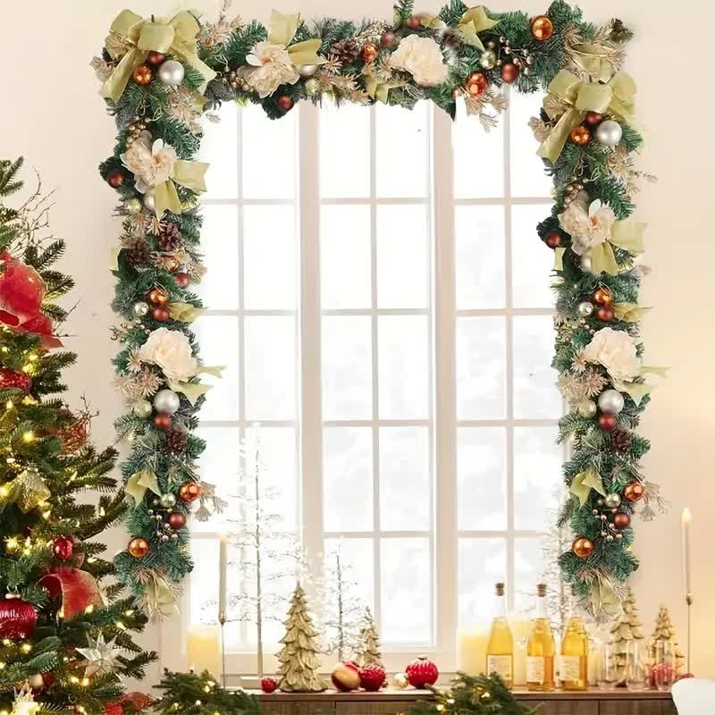 Christmas Garland for Mantle with Ornaments Roses and Pinecones - Image 5
