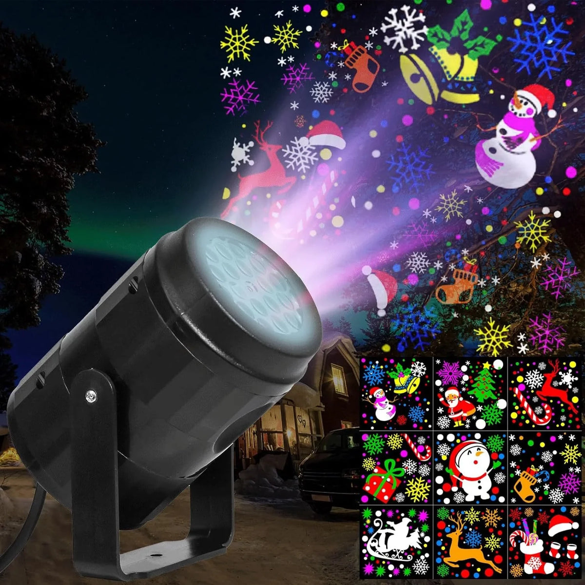 Christmas Laser Projector Light with Rotating Holiday Patterns for Outdoor and Indoor Xmas Decor - Image 1