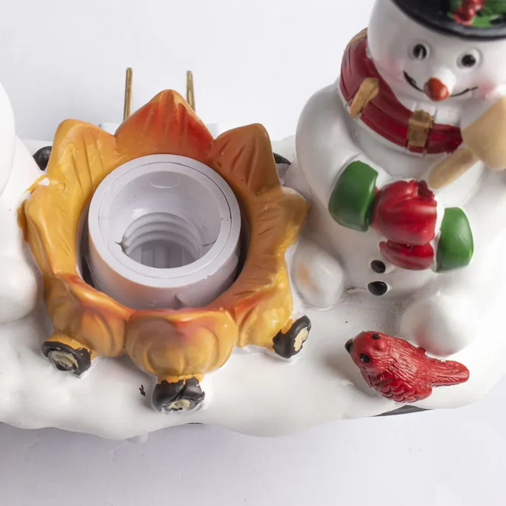 Christmas Night Lights with Snowman Campfire Design Plug-In Resin Figurines and Warm Yellow - Image 4