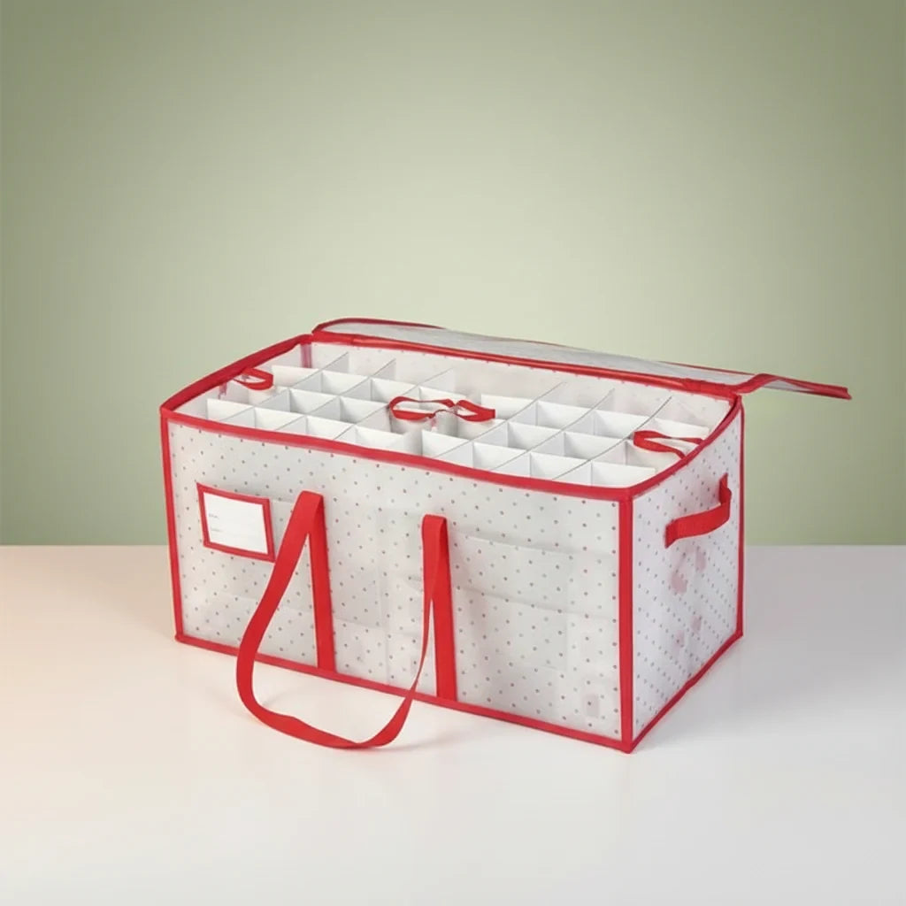 Christmas Ornament Storage Container with Grid Dividers and Zippered Lid - Image 2