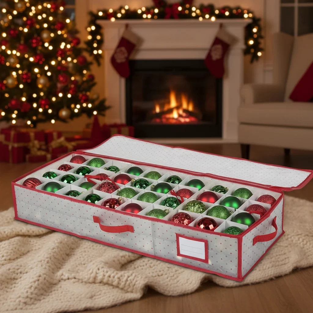 Christmas Ornament Storage Container with Grid Dividers and Zippered Lid - Image 3