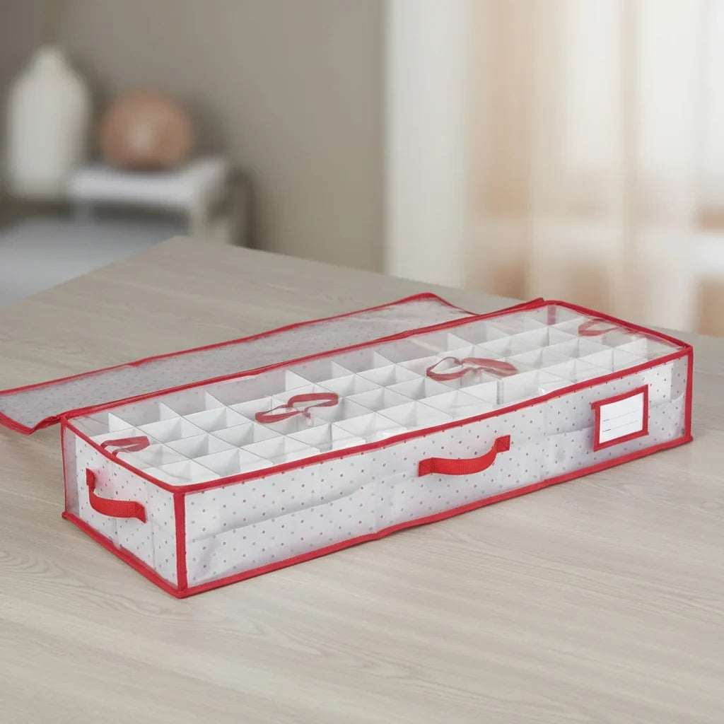 Christmas Ornament Storage Container with Grid Dividers and Zippered Lid - Image 4