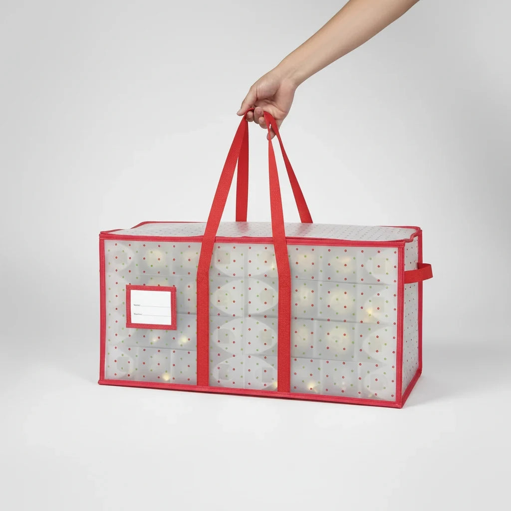 Christmas Ornament Storage Container with Grid Dividers and Zippered Lid - Image 8