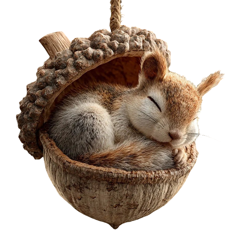 Christmas Ornament Woodland Animal Resin Acorn LED Sleeping Figurine Gift - Image 3