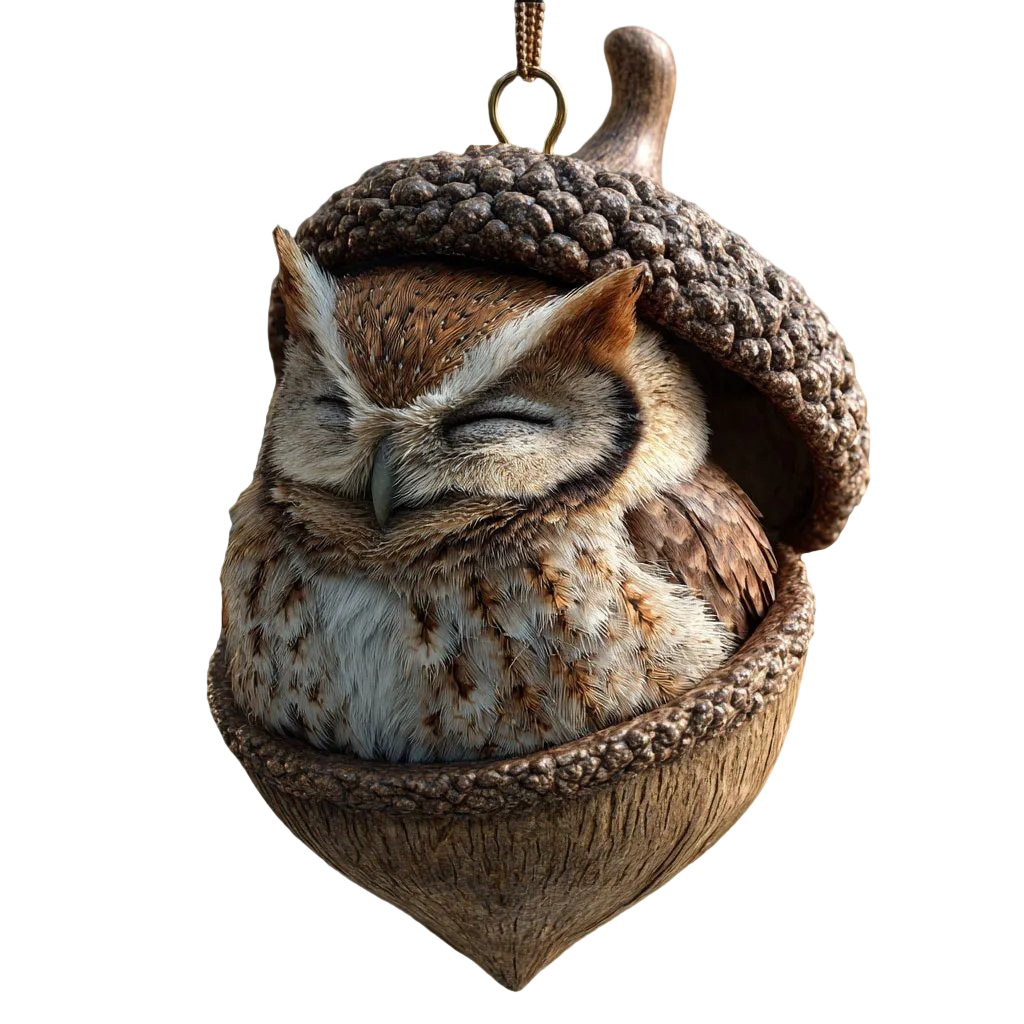 Christmas Ornament Woodland Animal Resin Acorn LED Sleeping Figurine Gift - Image 6