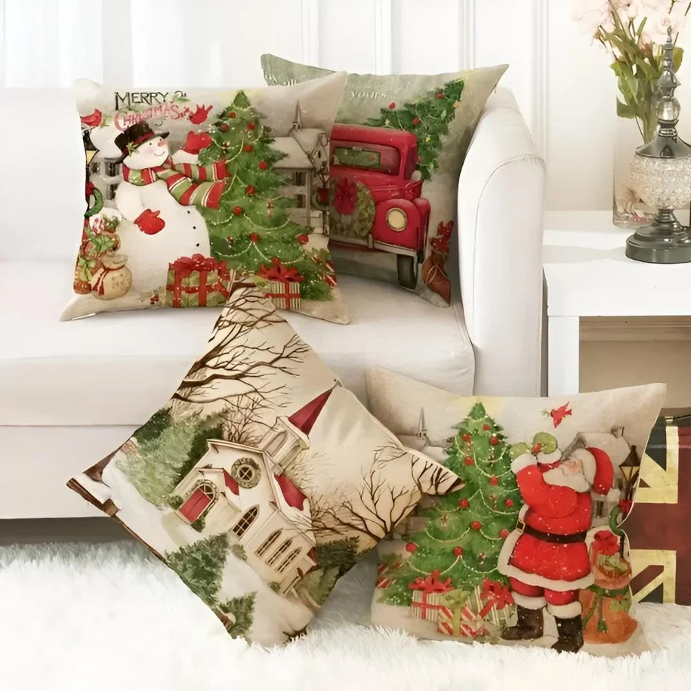 Christmas Pillow Cover with Hidden Zipper Polyester Linen Throw Festive Square Cushion - Image 2