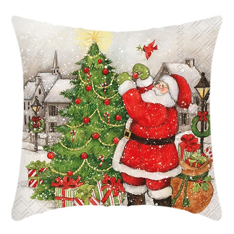 Christmas Pillow Cover with Hidden Zipper Polyester Linen Throw Festive Square Cushion - Image 6