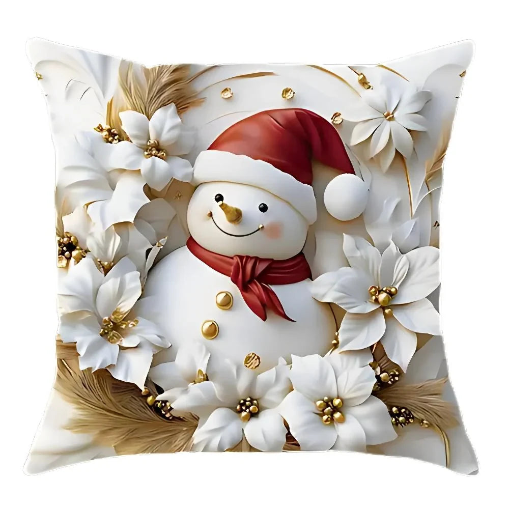 Christmas Pillow Covers Set of 4 Square Throw with 3D Santa Snowman Reindeer Tree Design - Image 5