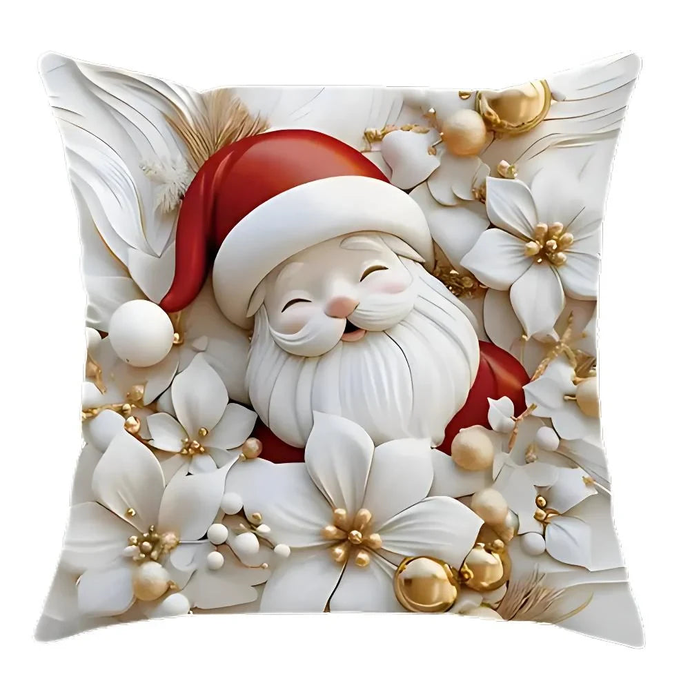 Christmas Pillow Covers Set of 4 Square Throw with 3D Santa Snowman Reindeer Tree Design - Image 6