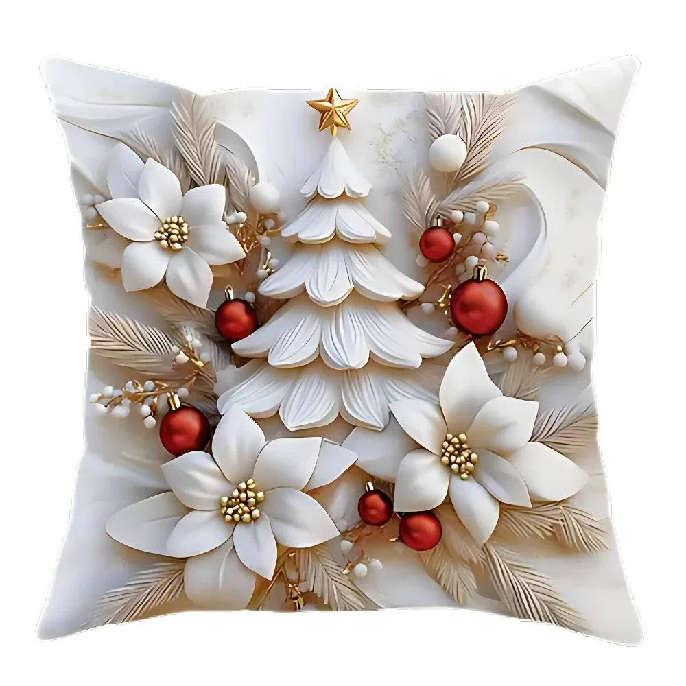 Christmas Pillow Covers Set of 4 Square Throw with 3D Santa Snowman Reindeer Tree Design - Image 7