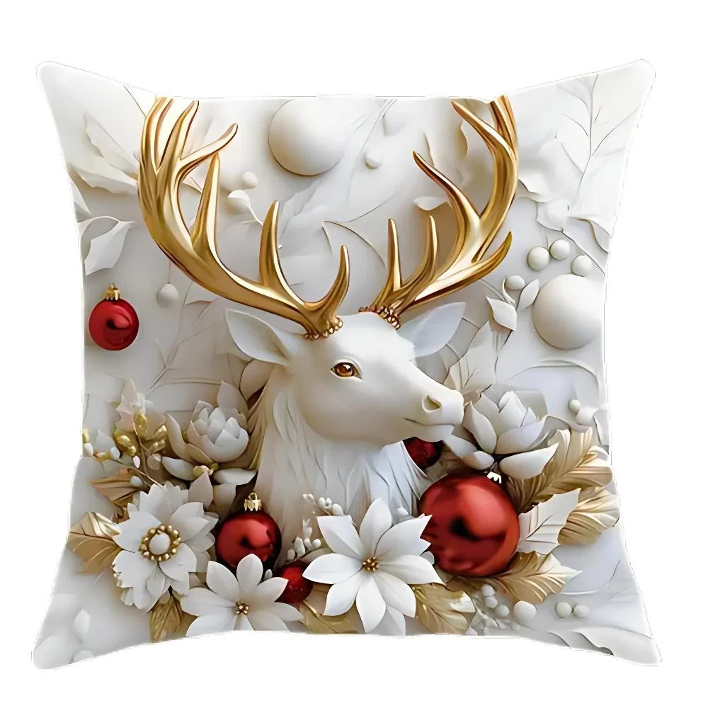 Christmas Pillow Covers Set of 4 Square Throw with 3D Santa Snowman Reindeer Tree Design - Image 8