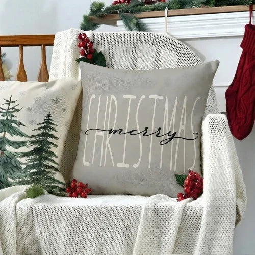 Christmas Pillow Covers Set of 4 Square Throw with Hidden Zipper and Festive Gnome Print - Image 1