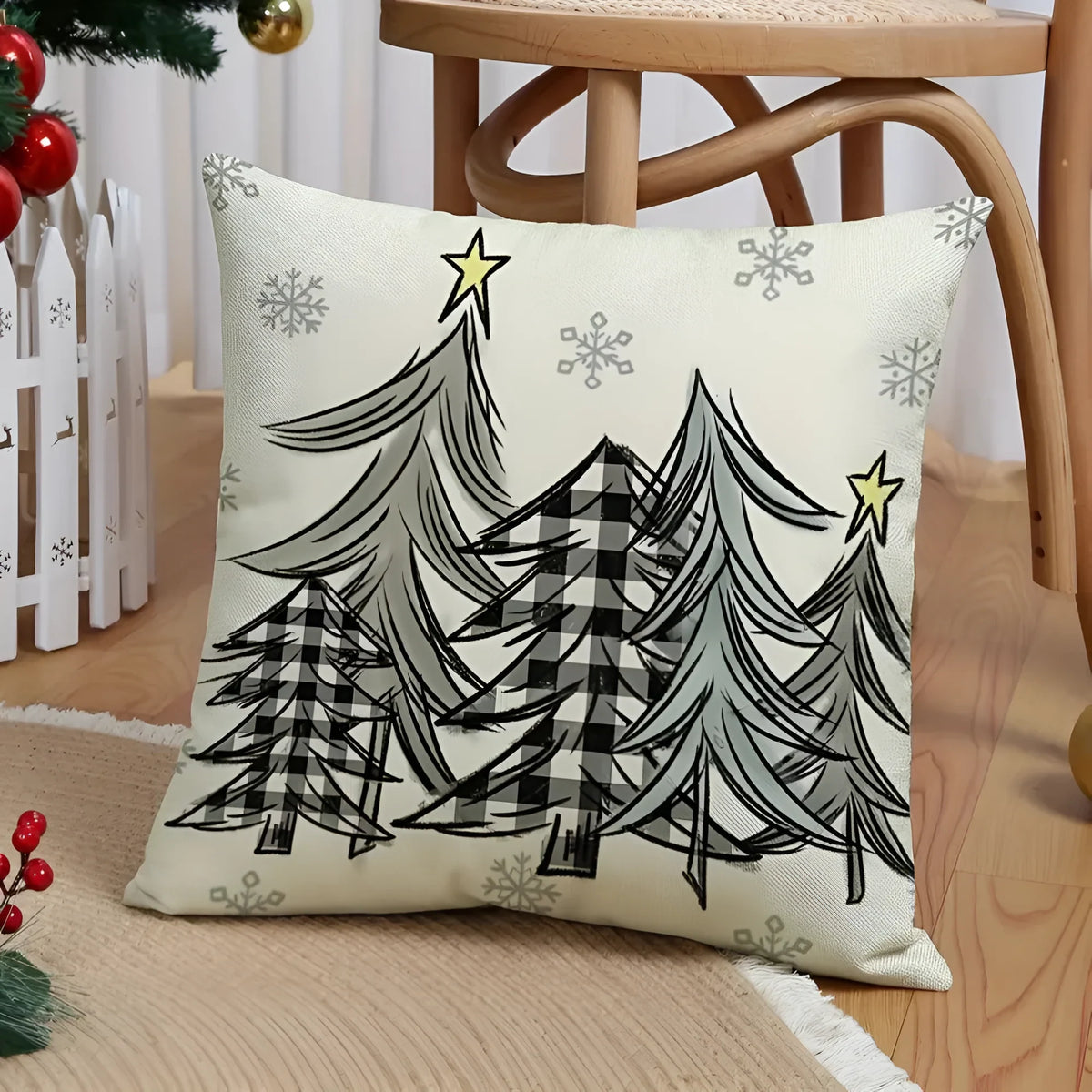 Christmas Pillow Covers Set of 4 Square Throw with Hidden Zipper and Festive Gnome Print - Image 2