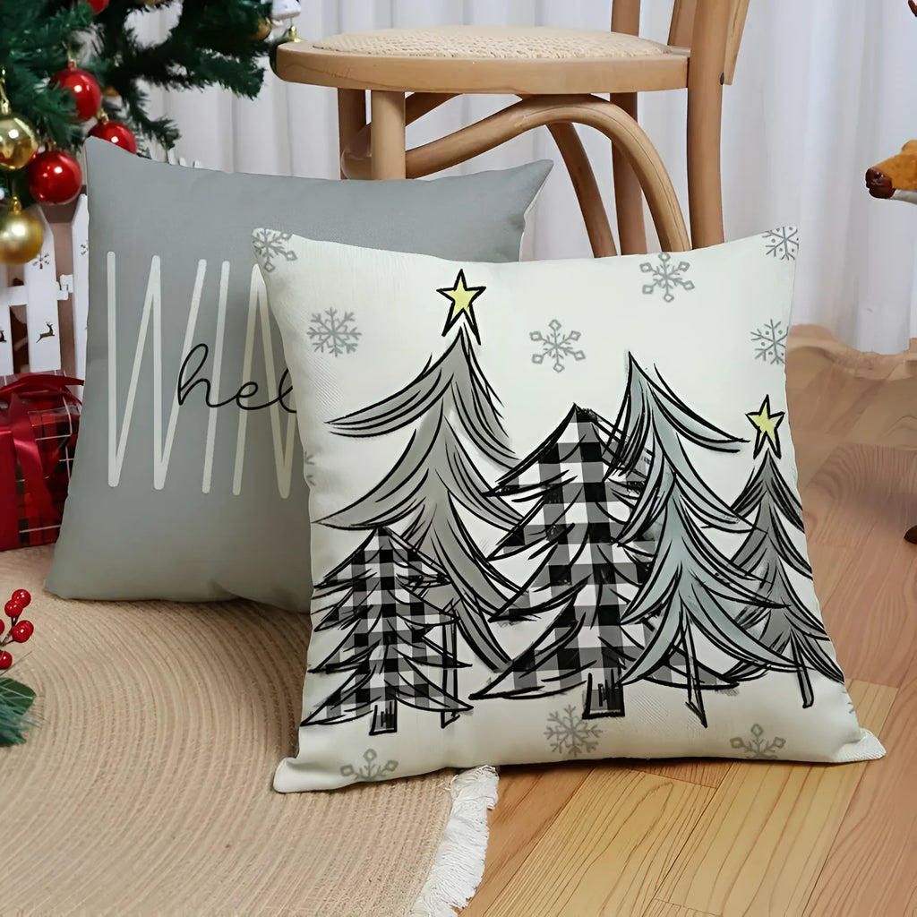 Christmas Pillow Covers Set of 4 Square Throw with Hidden Zipper and Festive Gnome Print - Image 7