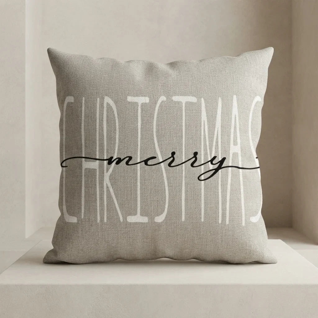 Christmas Pillow Covers Set of 4 with Hidden Zippers and Woven Linen Texture - Image 1