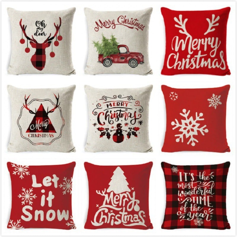 Christmas Pillow Covers with Linen Look Square Throw in Festive Holiday Designs - Image 21