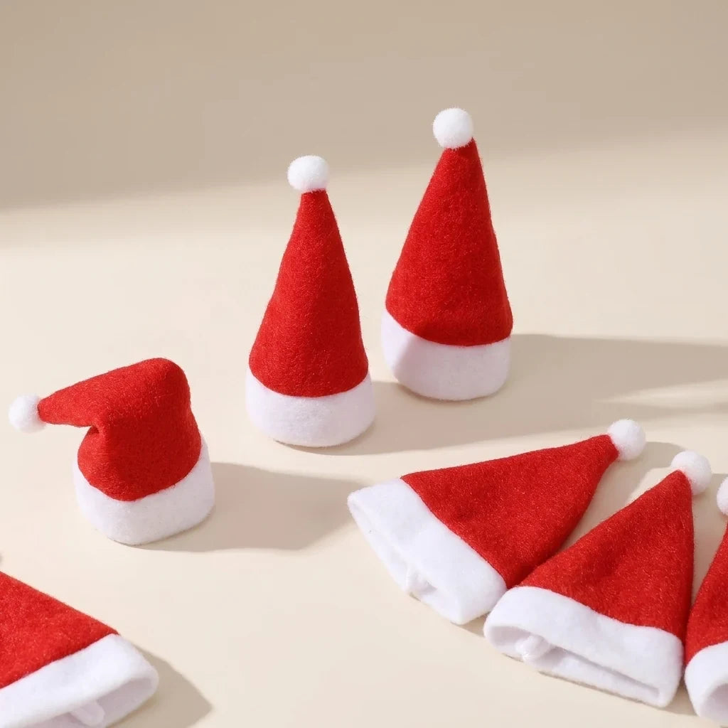 Christmas Santa Hat Felt Cutlery Holders with Pom-Pom Tops Set of 6 cm - Image 1