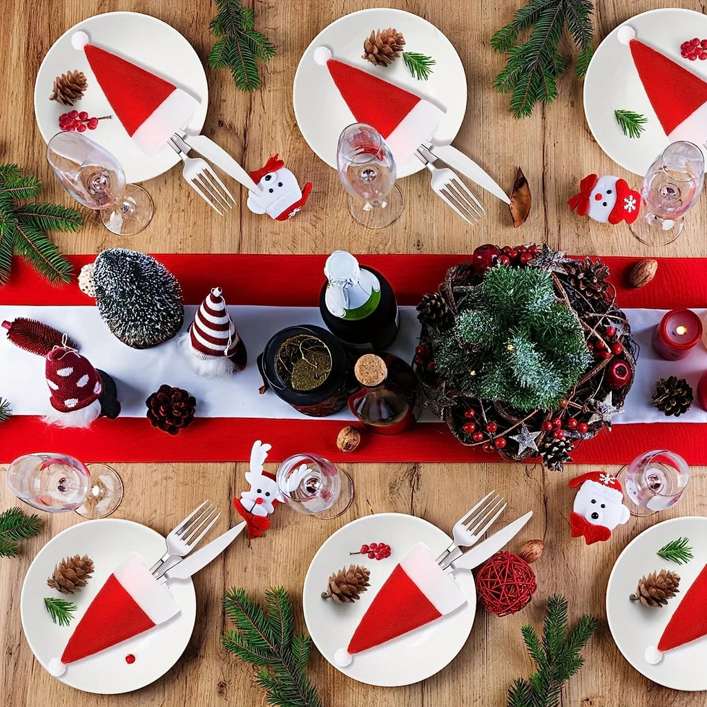 Christmas Santa Hat Felt Cutlery Holders with Pom-Pom Tops Set of 6 cm - Image 5