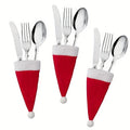 Christmas Santa Hat Felt Cutlery Holders with Pom-Pom Tops Set of 6 cm - Image 6