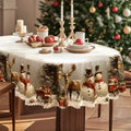Christmas Tablecloth Rectangular with Snowman and Reindeer Print Scalloped Lace Hem - Image 2