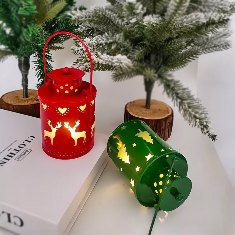 Christmas Tree with Lights LED Lantern Metal Cutout Tabletop Decoration - Image 1