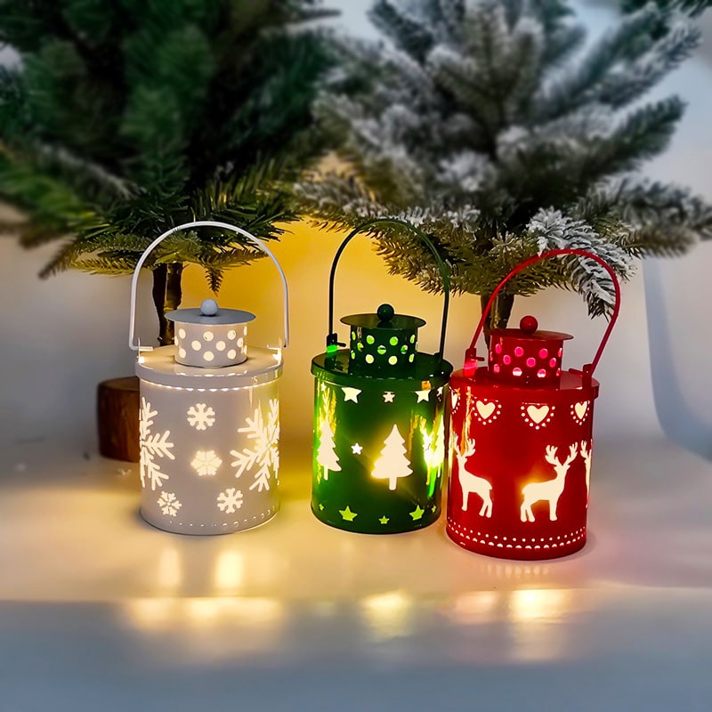 Christmas Tree with Lights LED Lantern Metal Cutout Tabletop Decoration - Image 3