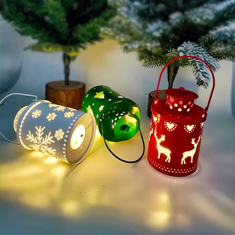 Christmas Tree with Lights LED Lantern Metal Cutout Tabletop Decoration - Image 7