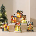 Christmas Village Set with 6 Miniature Houses LED Lights and Snow-Covered Roofs - Image 1
