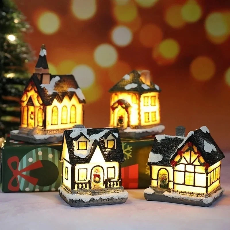 Christmas Village Set with 6 Miniature Houses LED Lights and Snow-Covered Roofs - Image 3