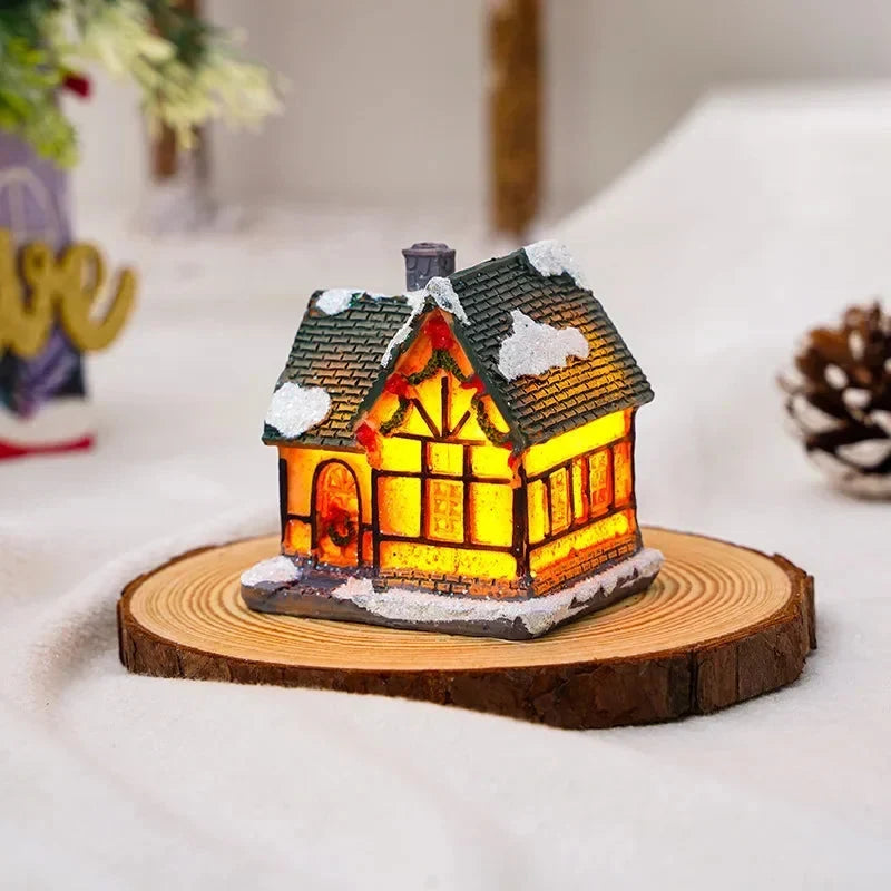 Christmas Village Set with 6 Miniature Houses LED Lights and Snow-Covered Roofs - Image 4