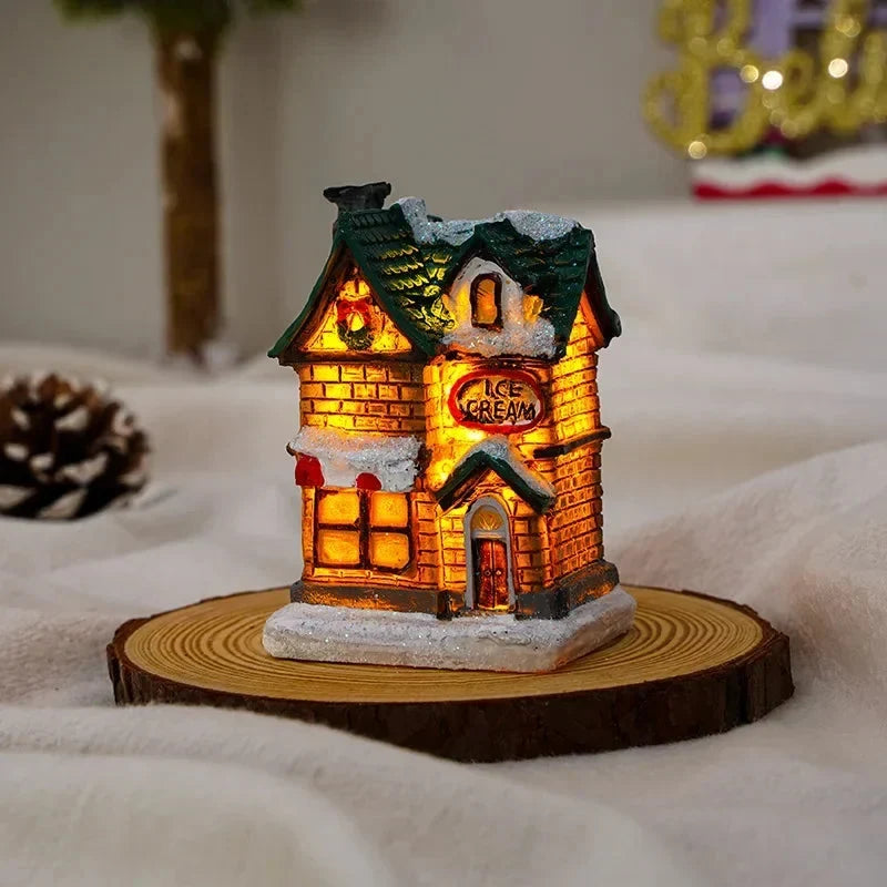 Christmas Village Set with 6 Miniature Houses LED Lights and Snow-Covered Roofs - Image 5