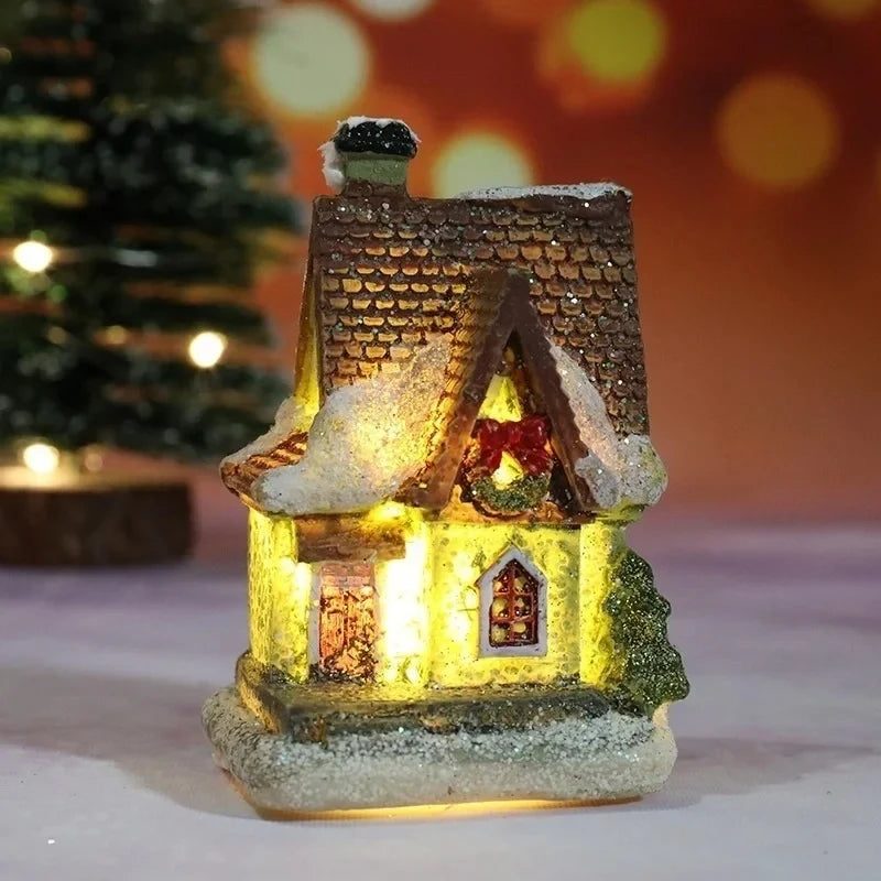 Christmas Village Set with 6 Miniature Houses LED Lights and Snow-Covered Roofs - Image 6