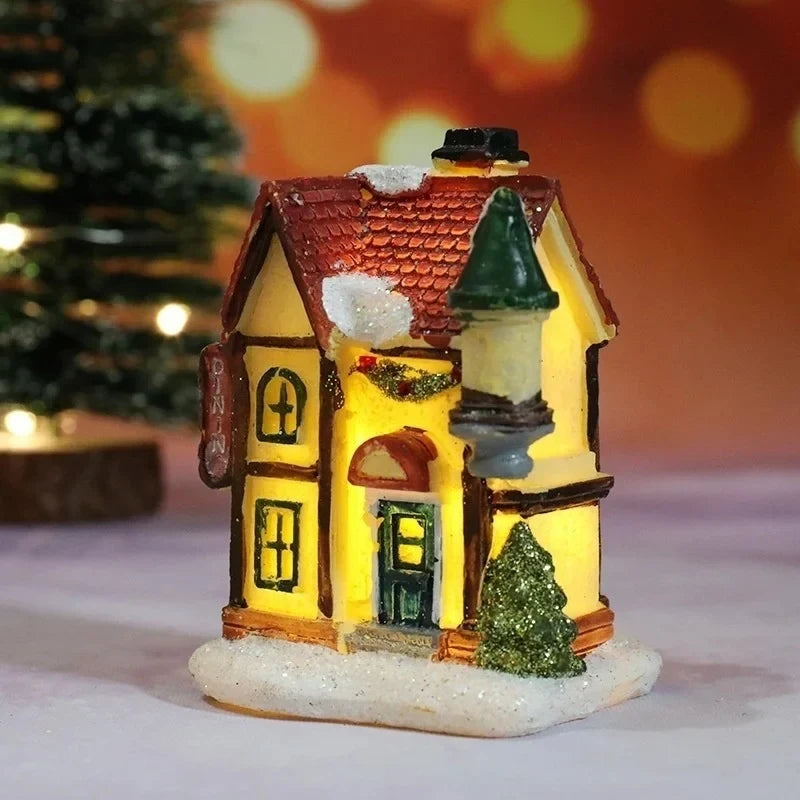 Christmas Village Set with 6 Miniature Houses LED Lights and Snow-Covered Roofs - Image 7