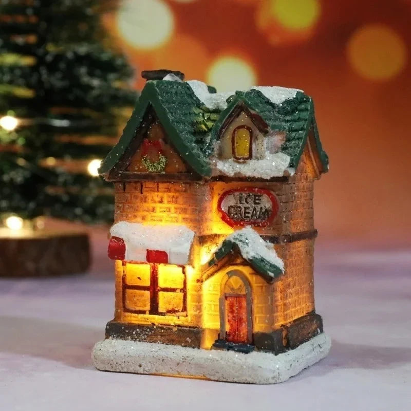 Christmas Village Set with 6 Miniature Houses LED Lights and Snow-Covered Roofs - Image 8