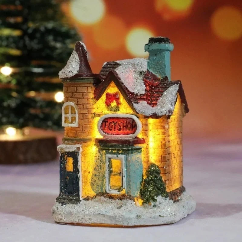 Christmas Village Set with 6 Miniature Houses LED Lights and Snow-Covered Roofs - Image 9