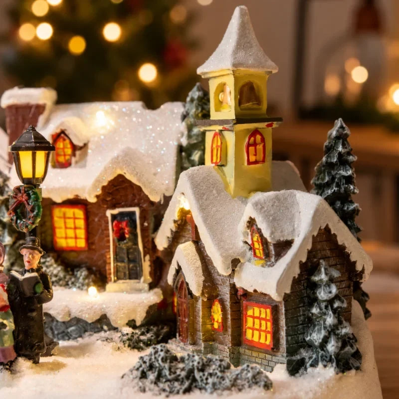 Christmas Village with LED Lights and Rotating Miniature Train Decoration - Image 13