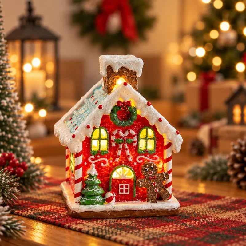 Christmas Village with LED Lights and Rotating Miniature Train Decoration - Image 14