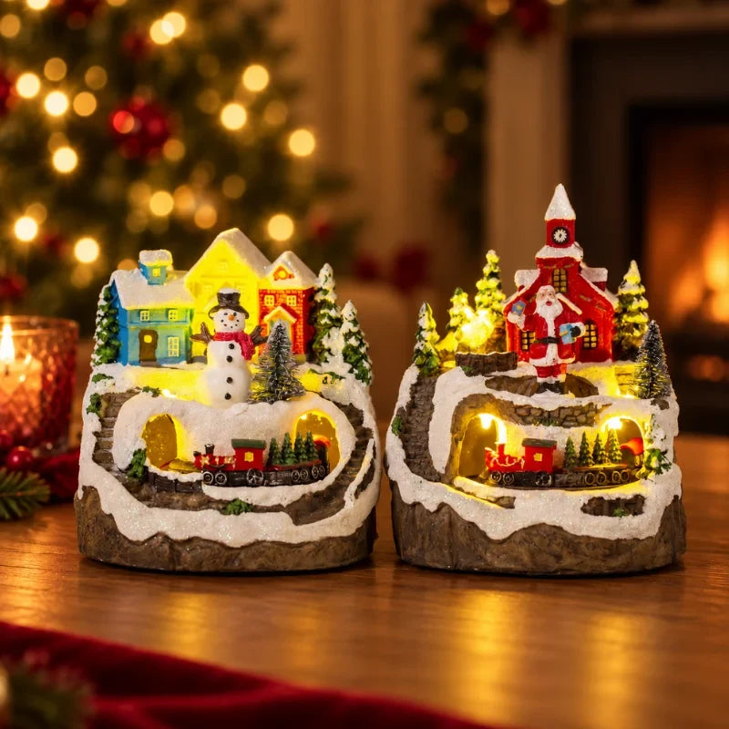 Christmas Village with LED Lights and Rotating Miniature Train Decoration - Image 15