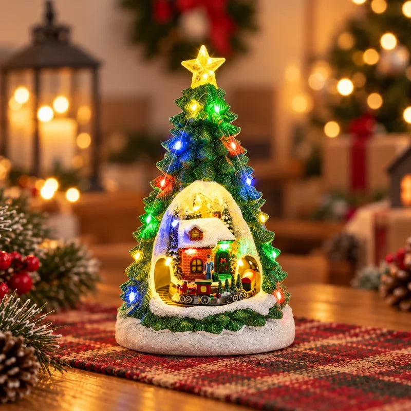 Christmas Village with LED Lights and Rotating Miniature Train Decoration - Image 16