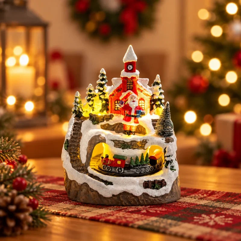 Christmas Village with LED Lights and Rotating Miniature Train Decoration - Image 17