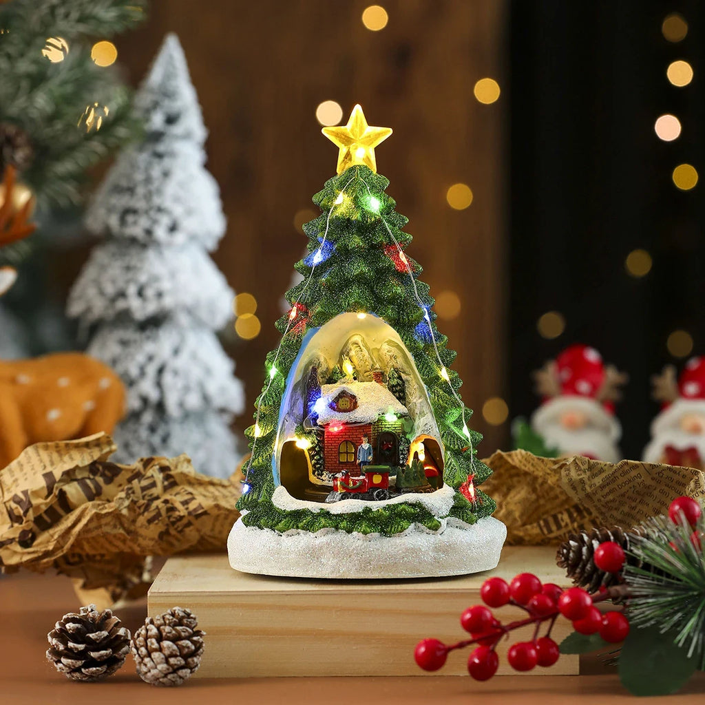 Christmas Village with LED Lights and Rotating Miniature Train Decoration - Image 19
