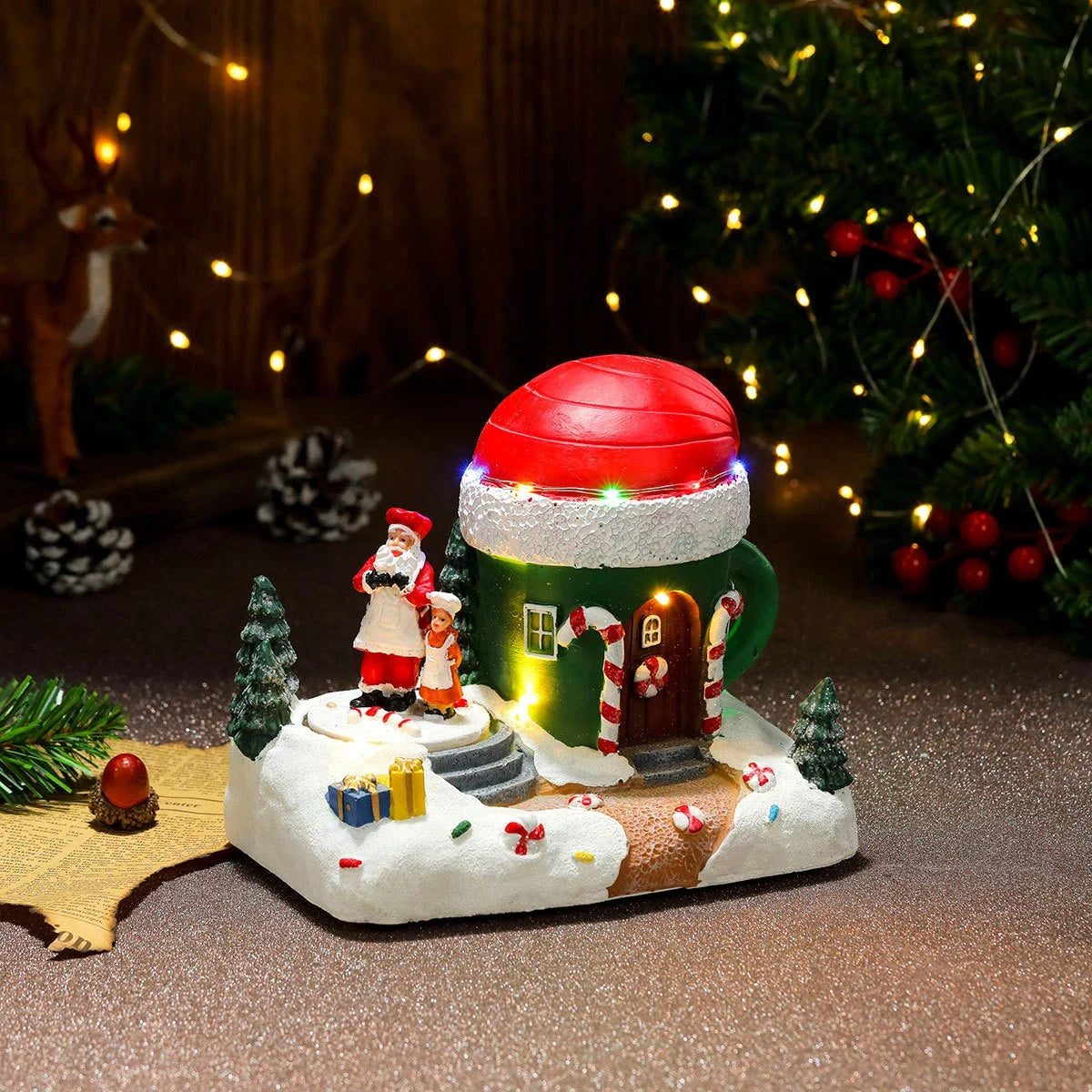 Christmas Village with LED Lights and Rotating Miniature Train Decoration - Image 20