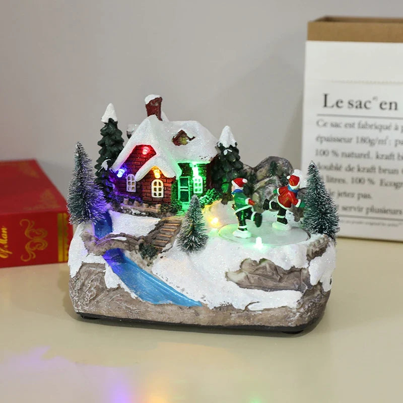 Christmas Village with LED Lights and Rotating Miniature Train Decoration - Image 21