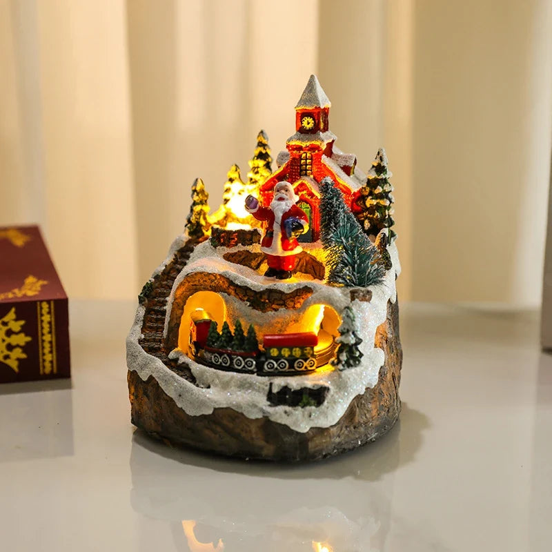 Christmas Village with LED Lights and Rotating Miniature Train Decoration - Image 22