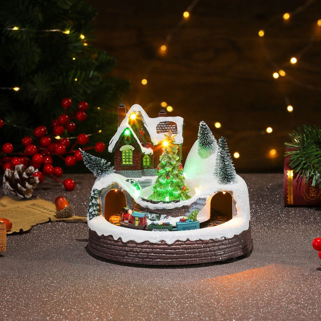 Christmas Village with LED Lights and Rotating Miniature Train Decoration - Image 25