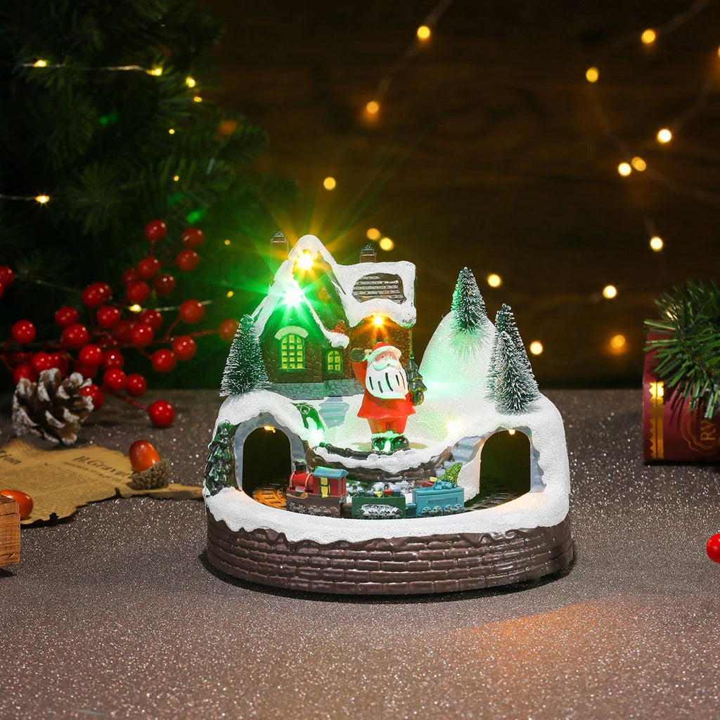 Christmas Village with LED Lights and Rotating Miniature Train Decoration - Image 26