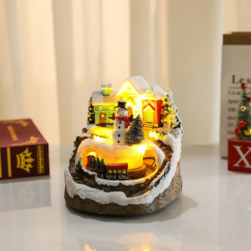 Christmas Village with LED Lights and Rotating Miniature Train Decoration - Image 28