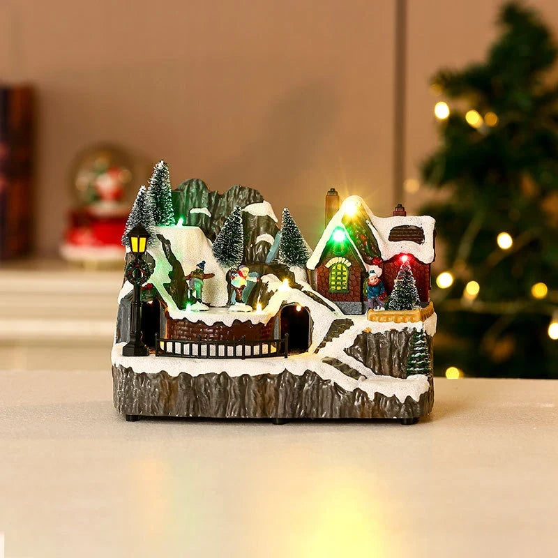 Christmas Village with LED Lights and Rotating Miniature Train Decoration - Image 29