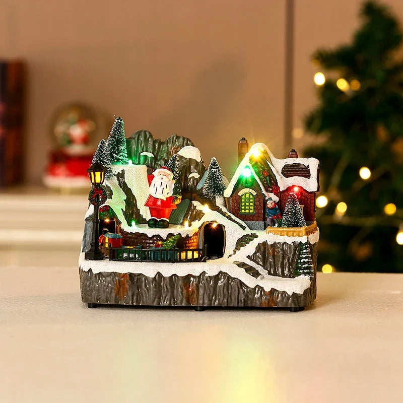 Christmas Village with LED Lights and Rotating Miniature Train Decoration - Image 30